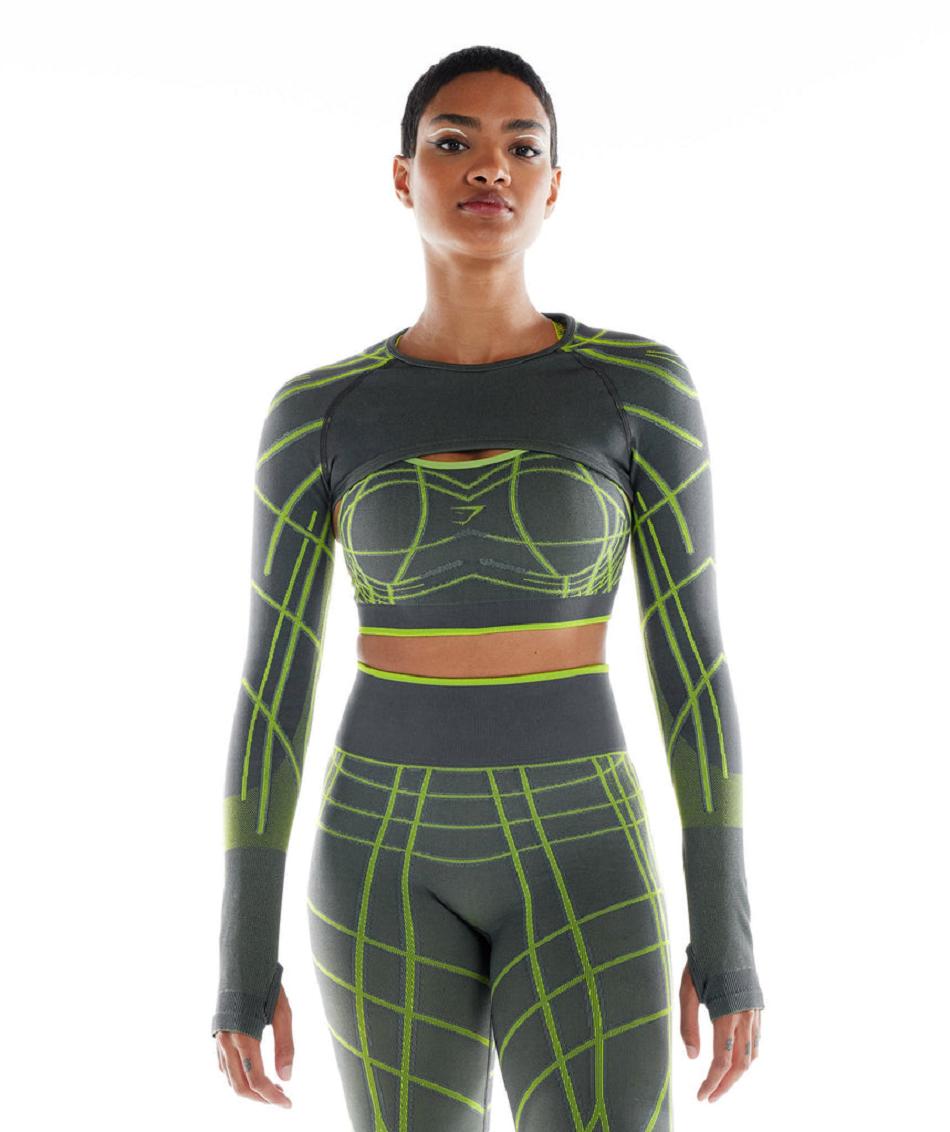 Corp Tops Gymshark Wtflex Linear Seamless Long Sleeve Shrug Mujer Gris Verde Gris Claro | CO 2540UZG